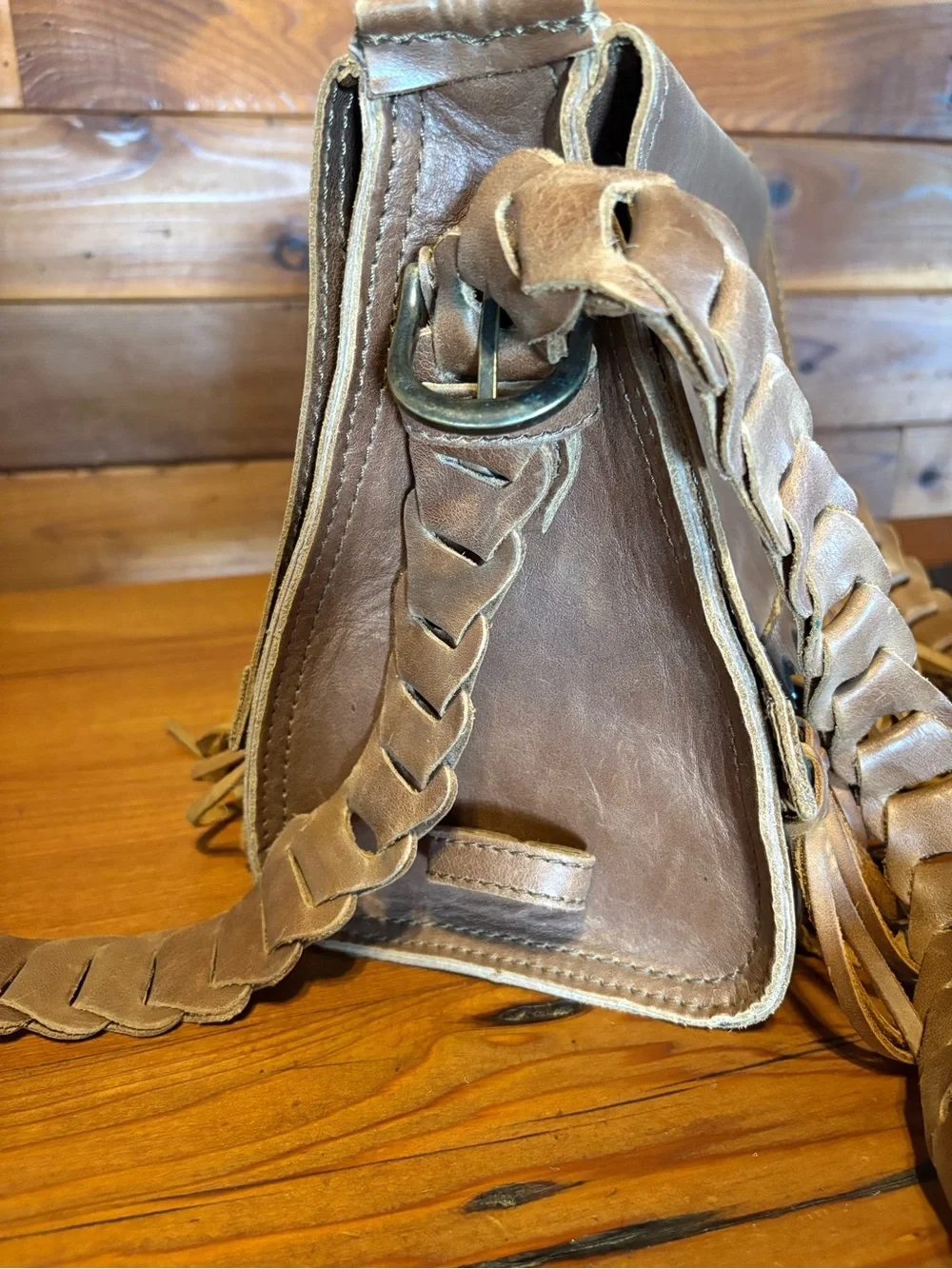 Women's Brown Leather Fringe Crossbody Bag by Saddleback Love 41
